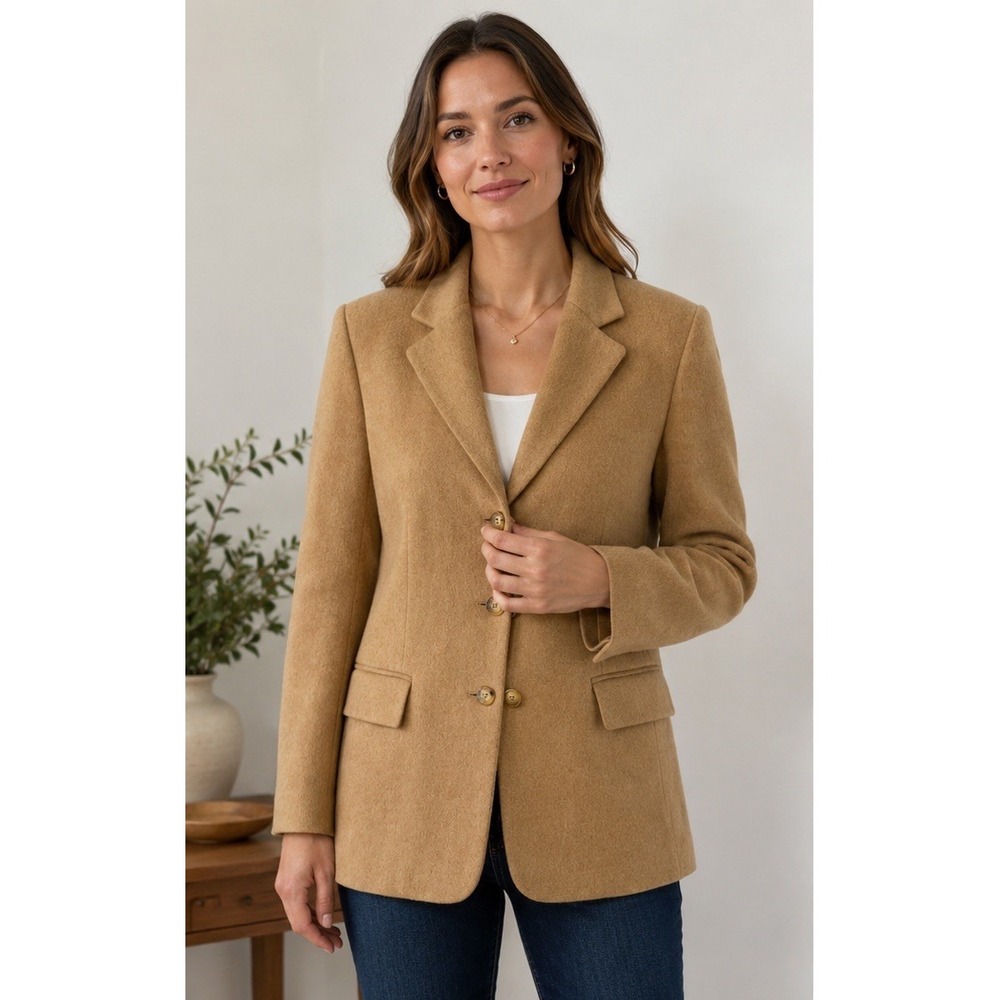 Talbots Petites 2P 100% Camel Hair Blazer Jacket Made Italy Tan Camel Vintage